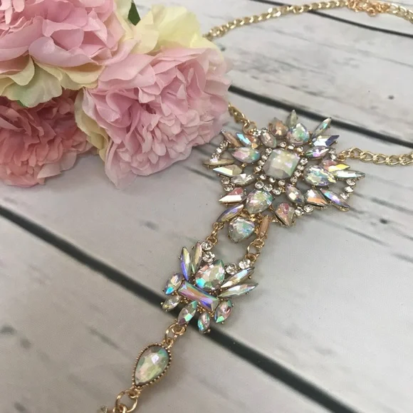 Boho Long Crystal Rhinestone Body Necklace Harness - Picture 12 of 16